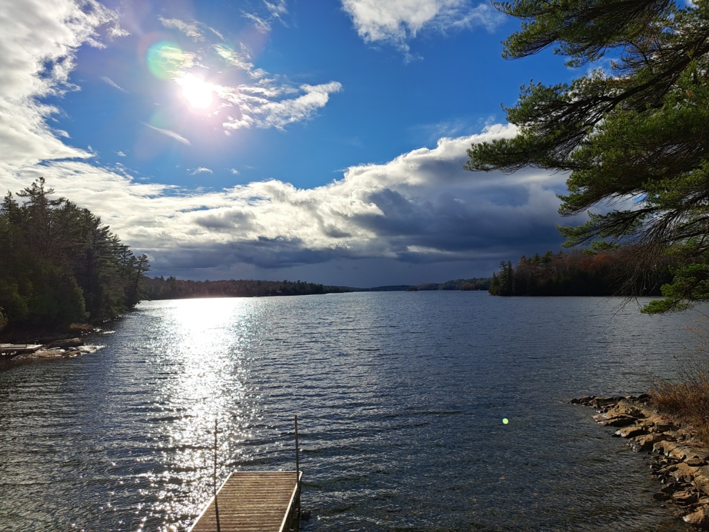 Sunny and stormy lake view