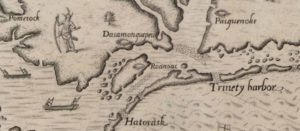 The Carte of all the Coast of Virginia by Theodor de Bry -Roanoke Island Map
