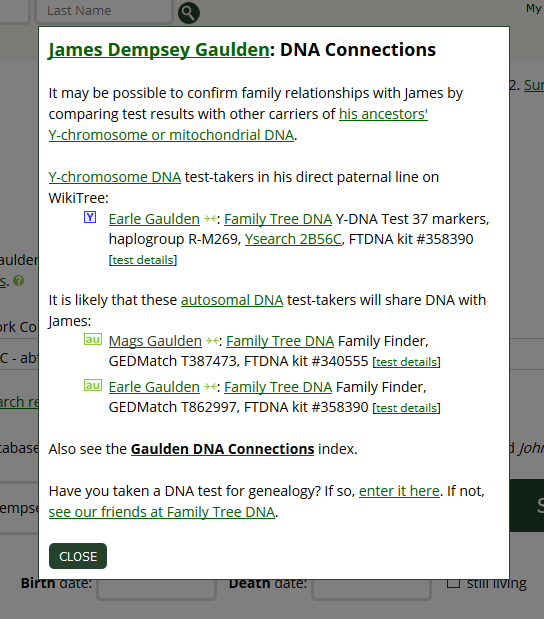 WikiTree DNa search info.